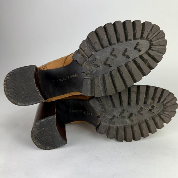 Gibson Latimer Tan Leather Lace-Up Ankle Boots 8M | Croc Heel, Side Zip - Picture 10 of 12